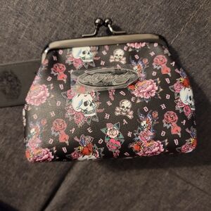 Ed Hardy Black and Pink Skull Clutch